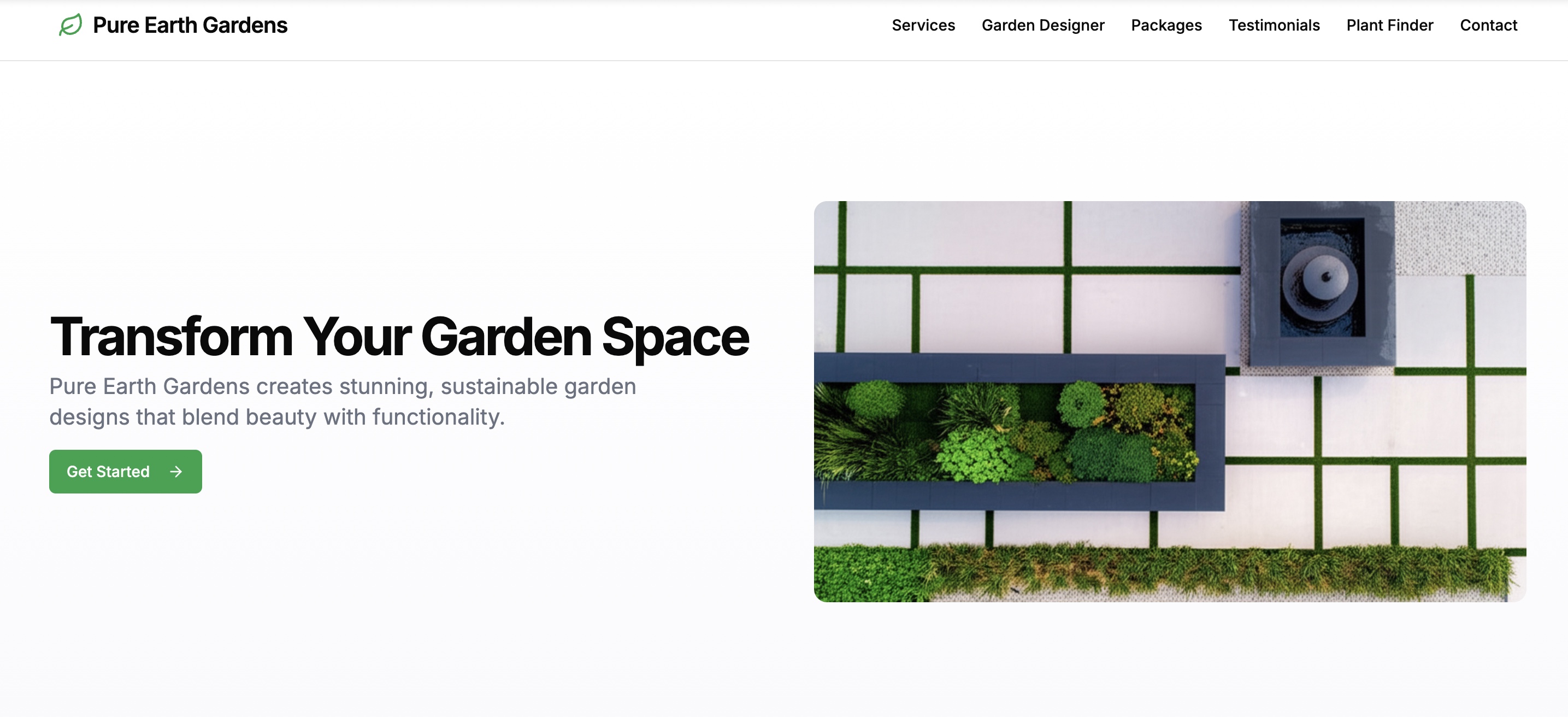 Pure Earth Gardens Website Screenshot